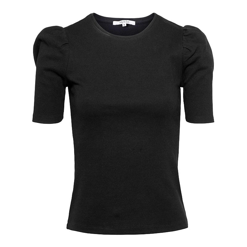 Ribbestrikket topp str S-XL m/pufferm sort