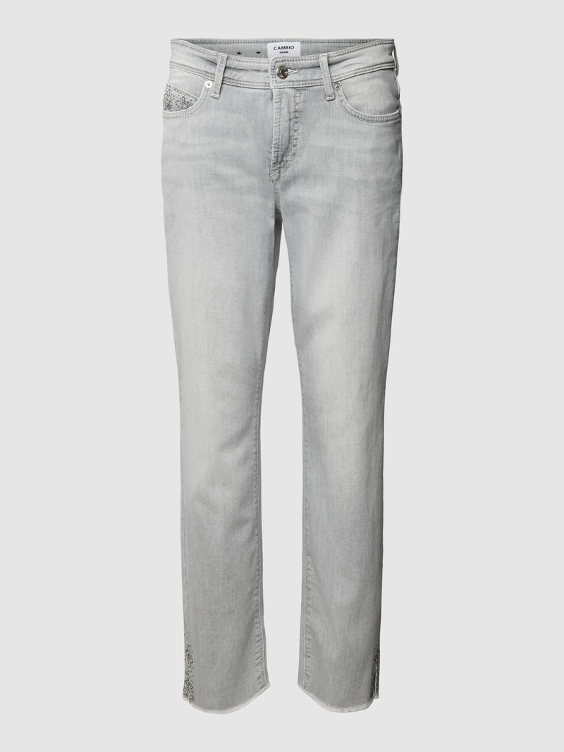 Jeans mit Strasssteinbesatz Modell 'PIPER' in hellgrau