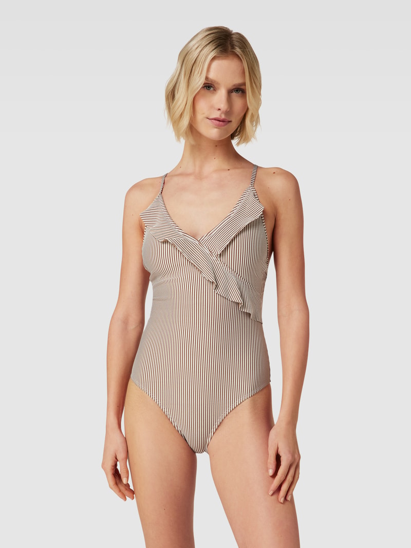 Badeanzug mit Streifenmuster Modell 'Striba Bly' in hellbraun