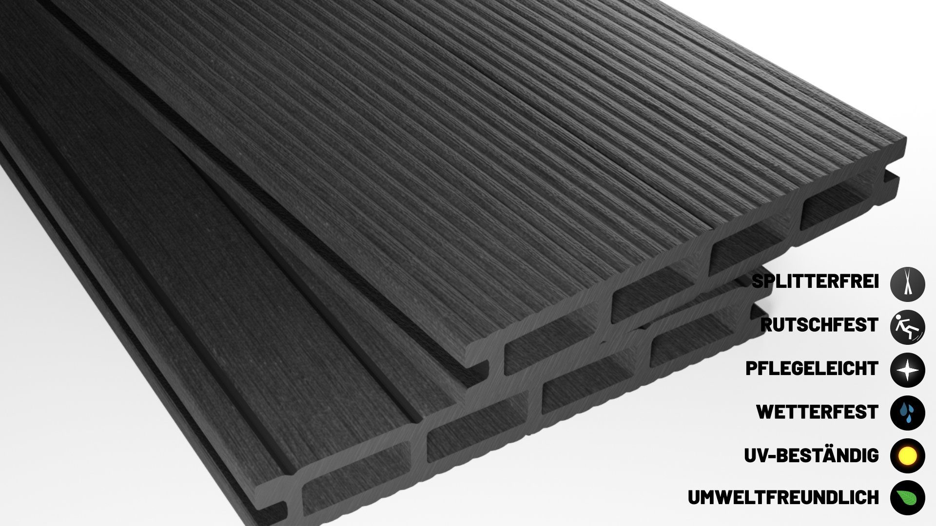 Endorphin Terrassendielen ® 18m² Anthrazit WPC Terrassendielen Komplettset