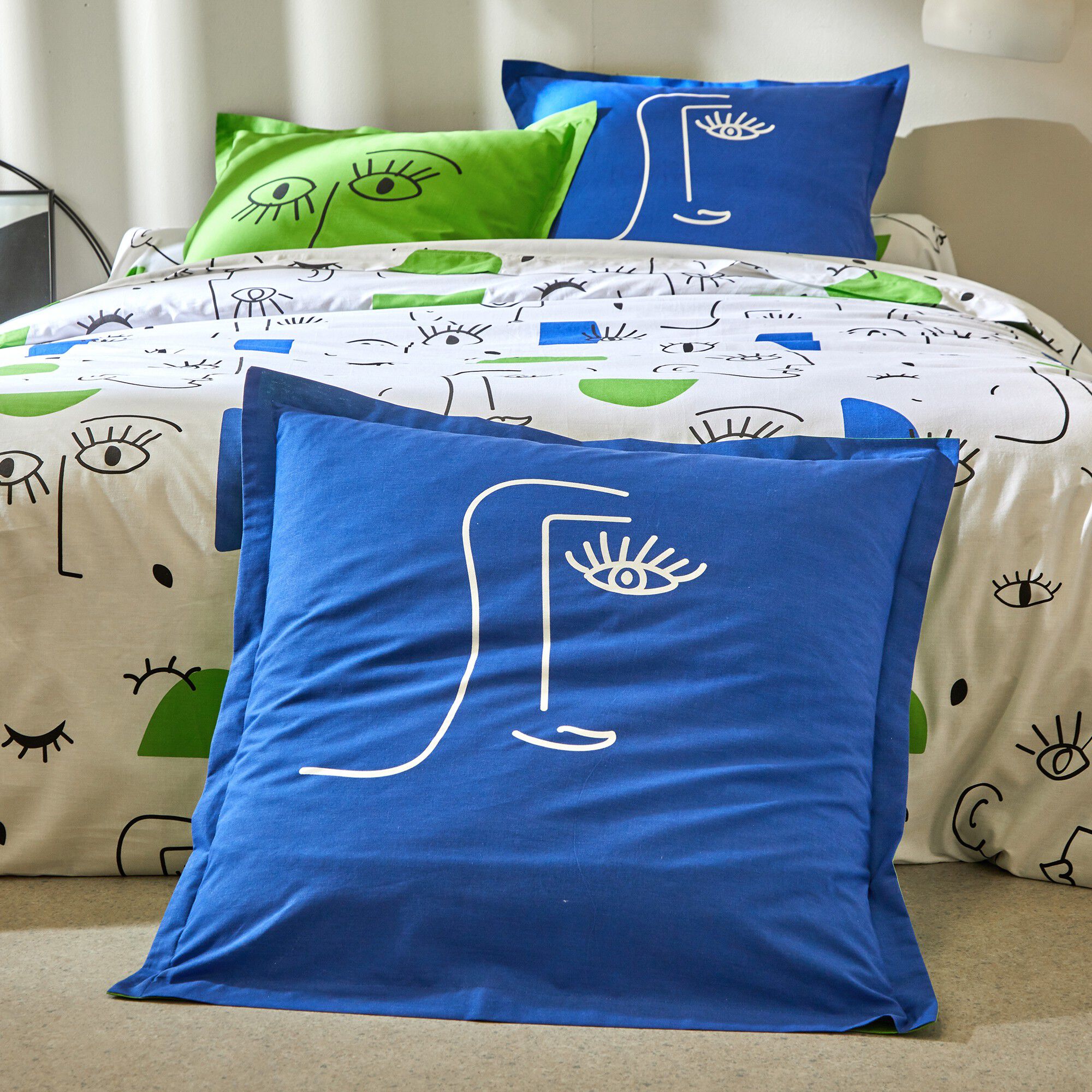 Linge de lit Vitaly coton à motifs visages