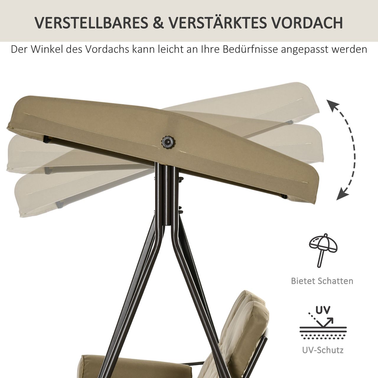 Outsunny 3-Sitzer Hollywoodschaukel Gartenschaukel mit Sonnendach Kissen Metall Polyester Grau 116 x 206 x 183 cm