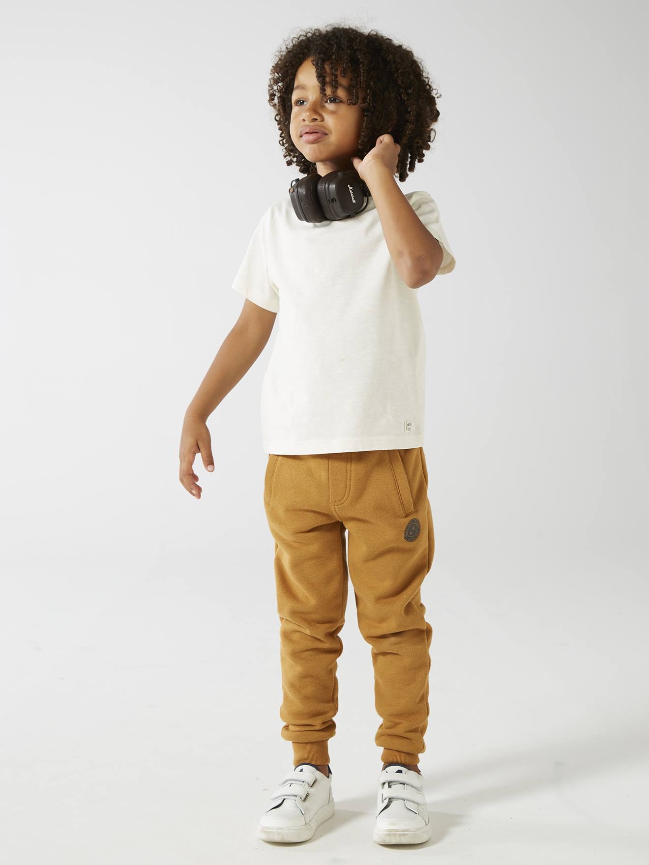 Pantalon jogging Basics garçon en molleton gris moyen chiné
