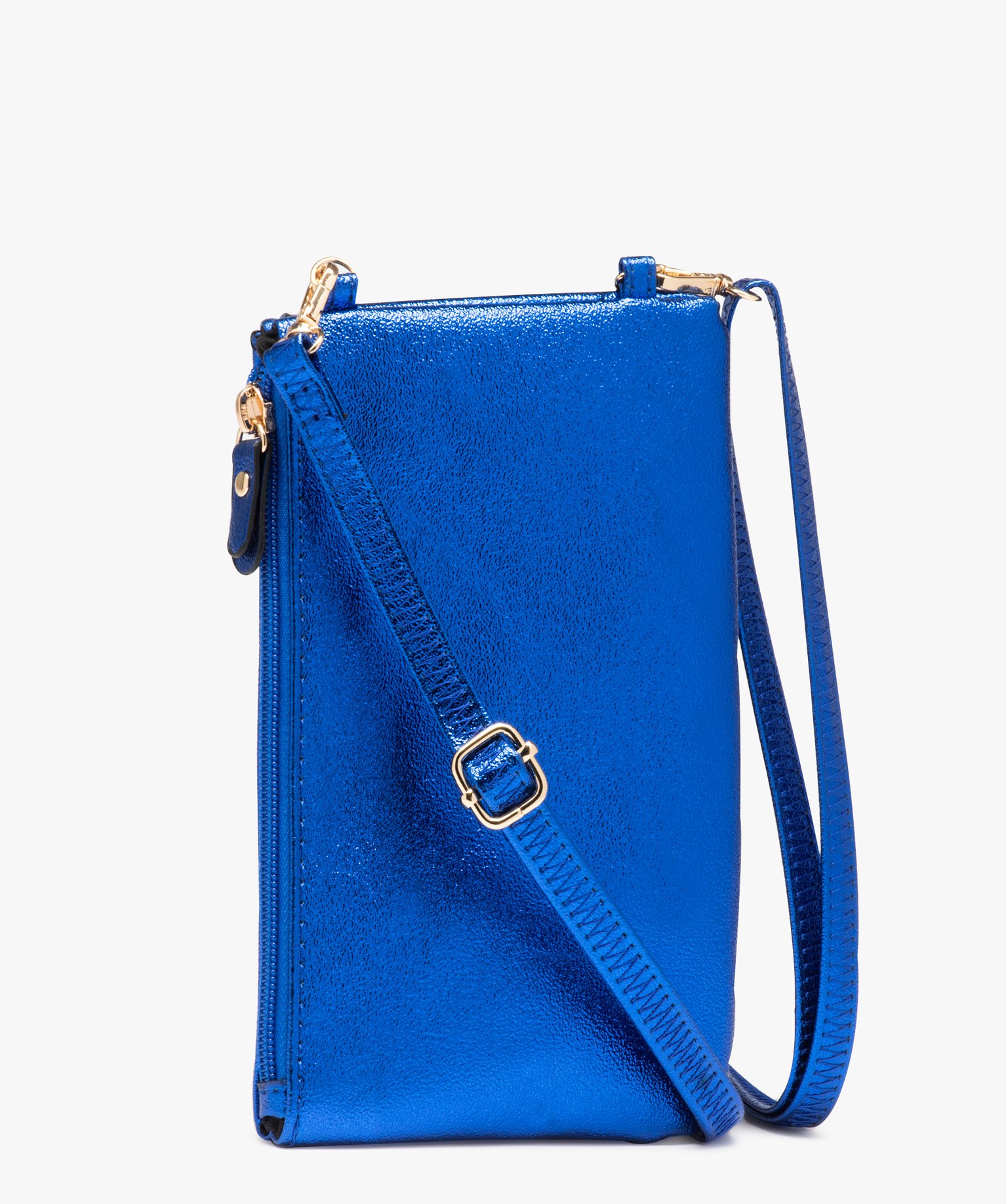 Pochette femme zippée et métallisée à bandoulière amovible bleu | GEMO