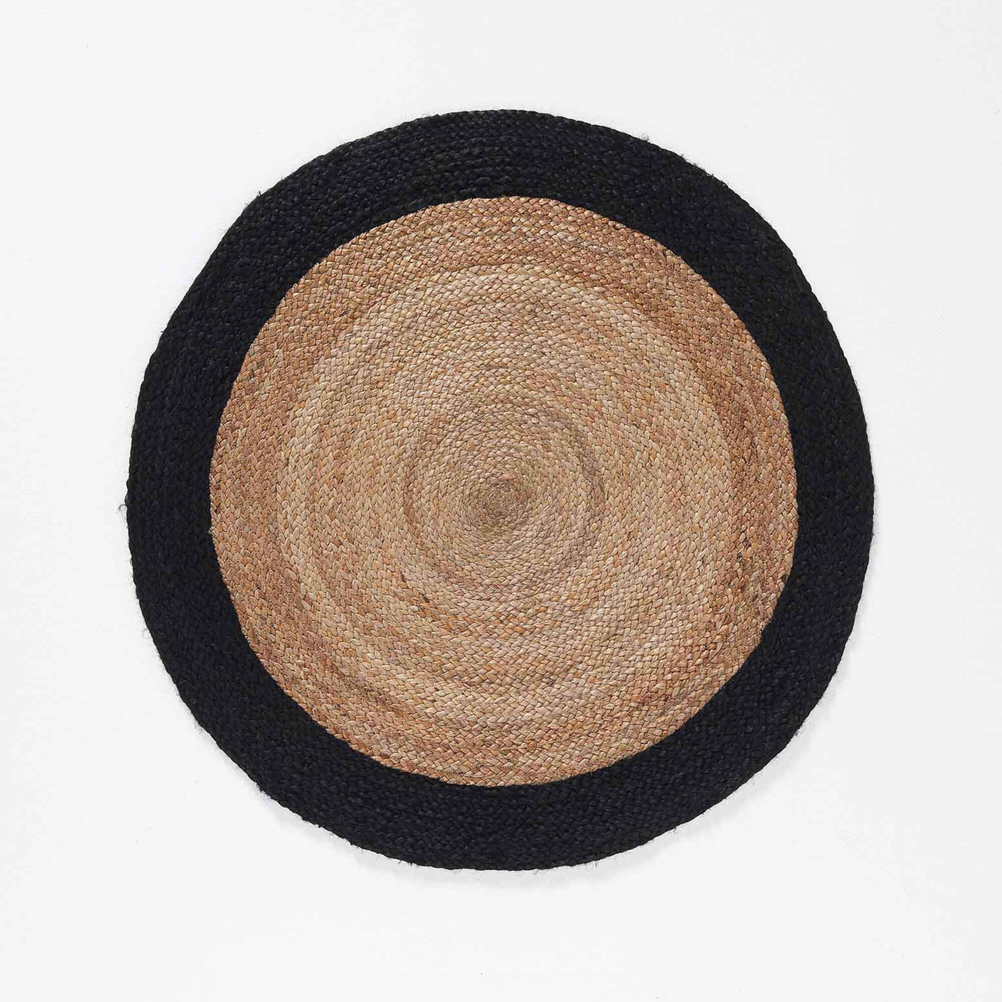 Tapis rond bicolore noir en jute