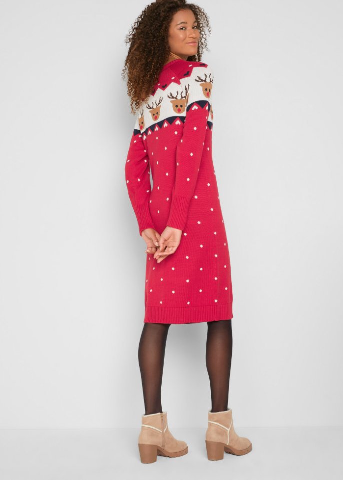 Weihnachts- Strickkleid Rentier, knieumspielend
