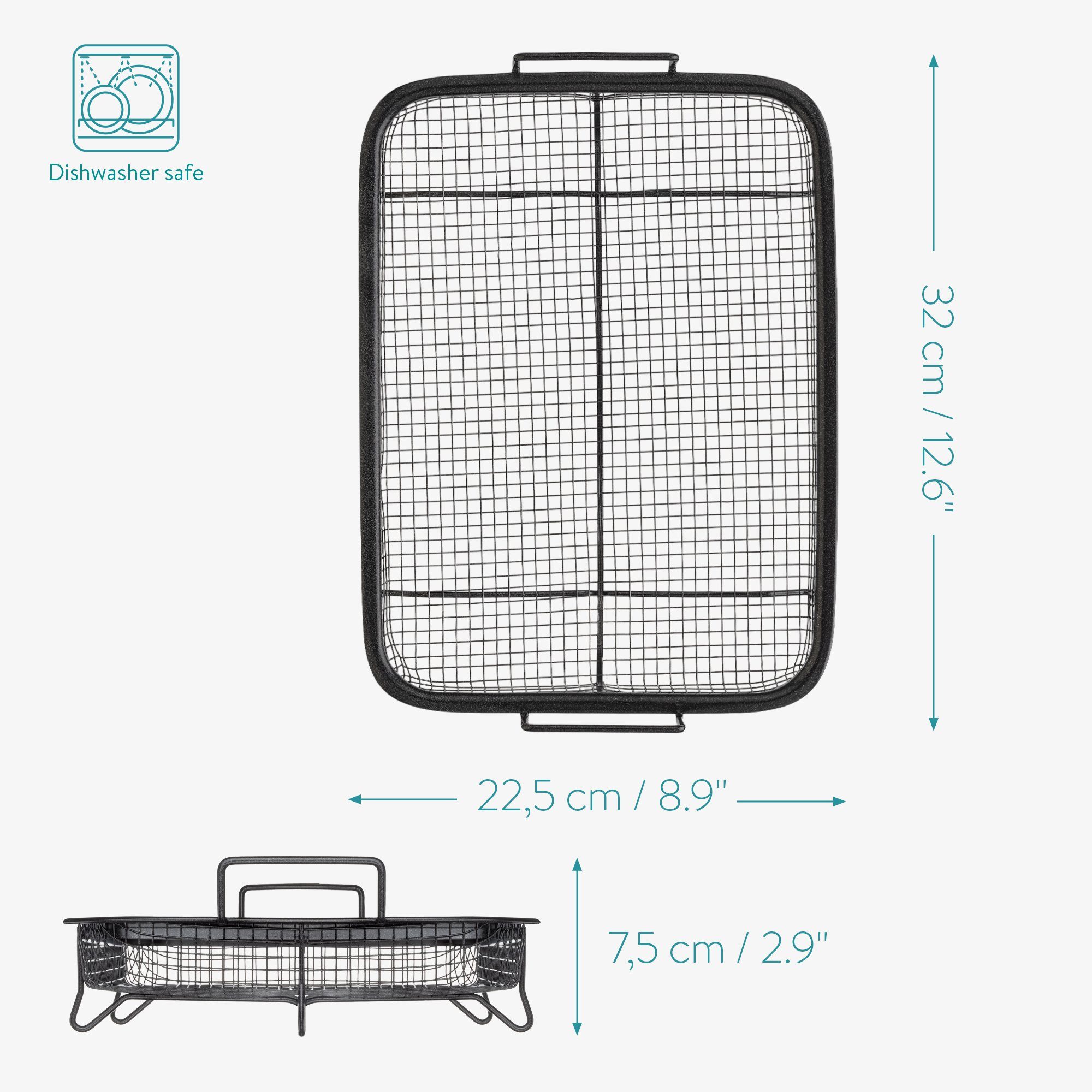 Navaris Backblech Grillkorb Gitter für Backofen - 32x22,5cm - Antihaftbeschichtung, Edelstahl