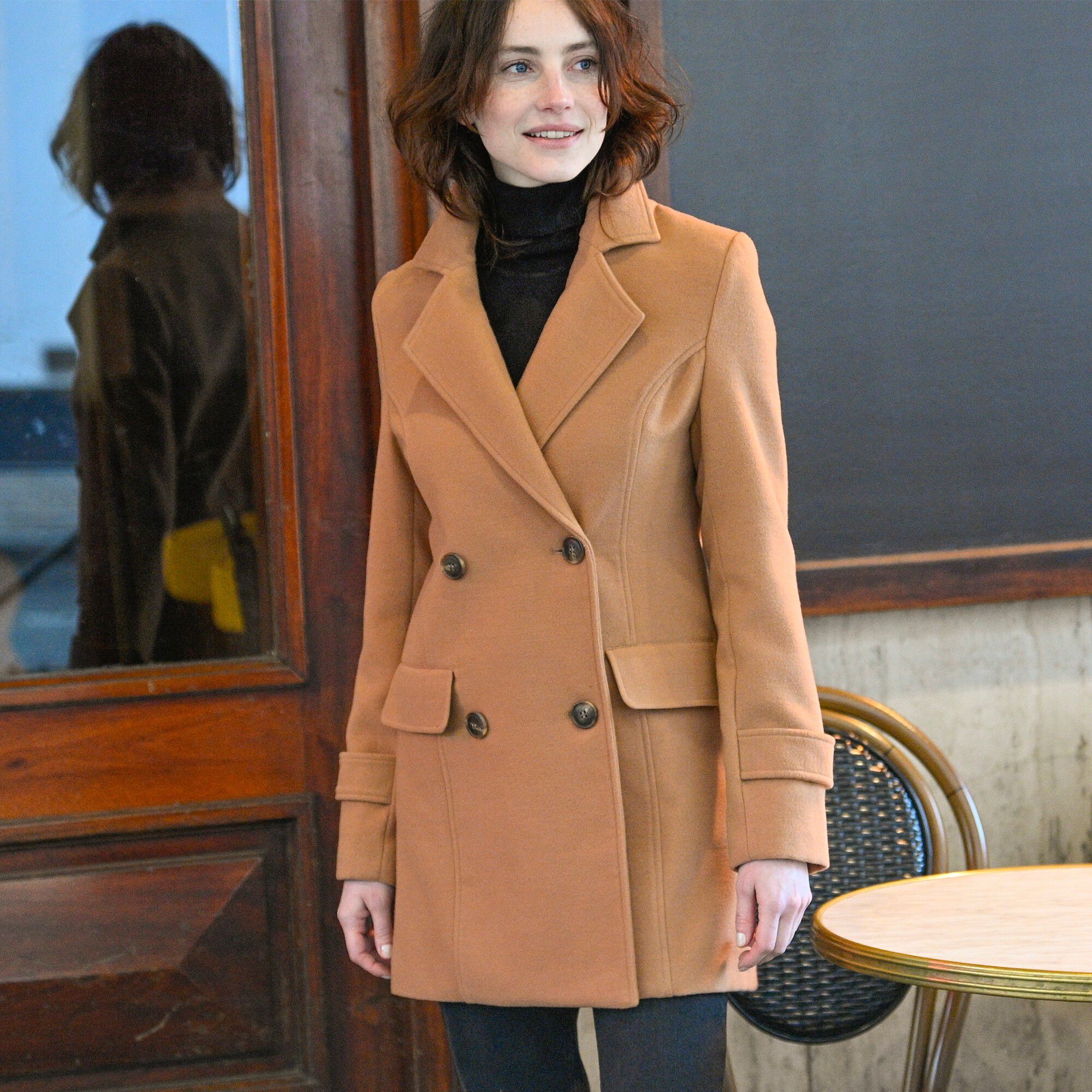 Manteau caban aspect drap de laine