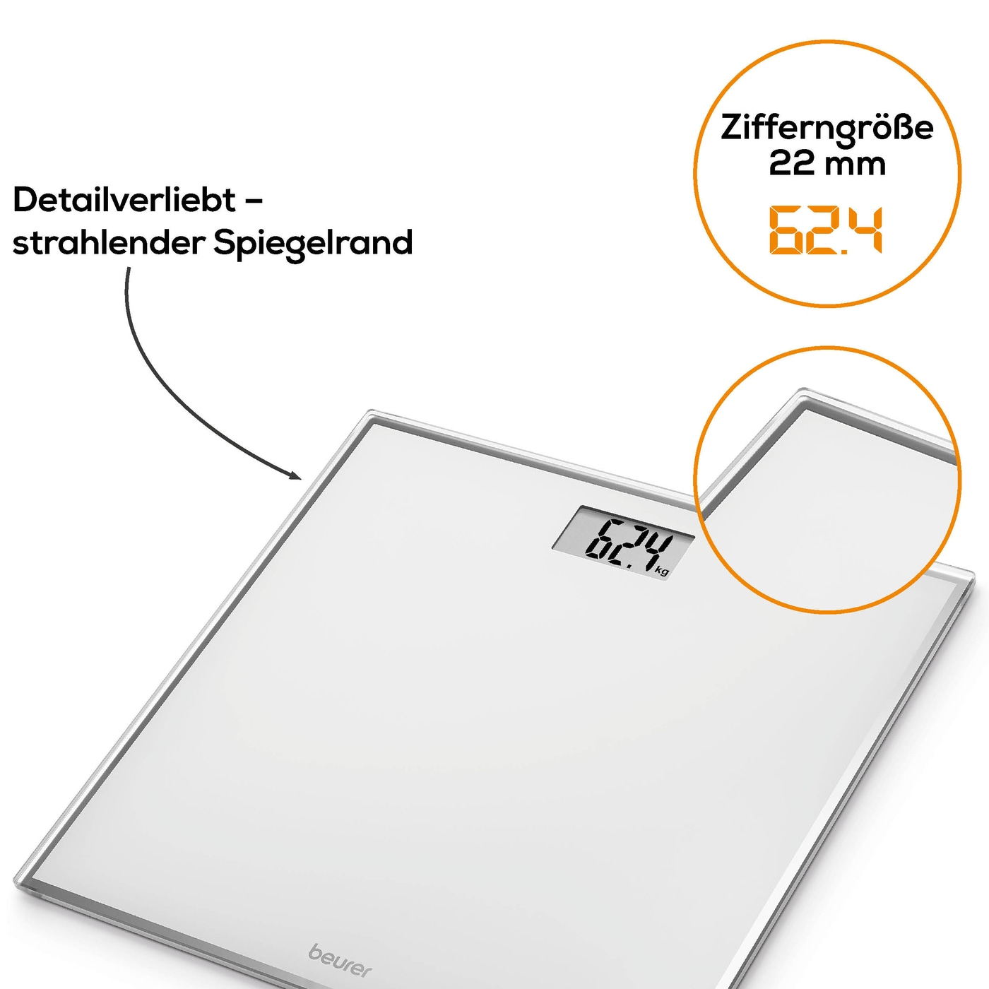 Beurer GS 120 Kompakt Glaswaage-Personenwaage im platzsparenden Kompaktformat und elegantem Spiegeleffekt