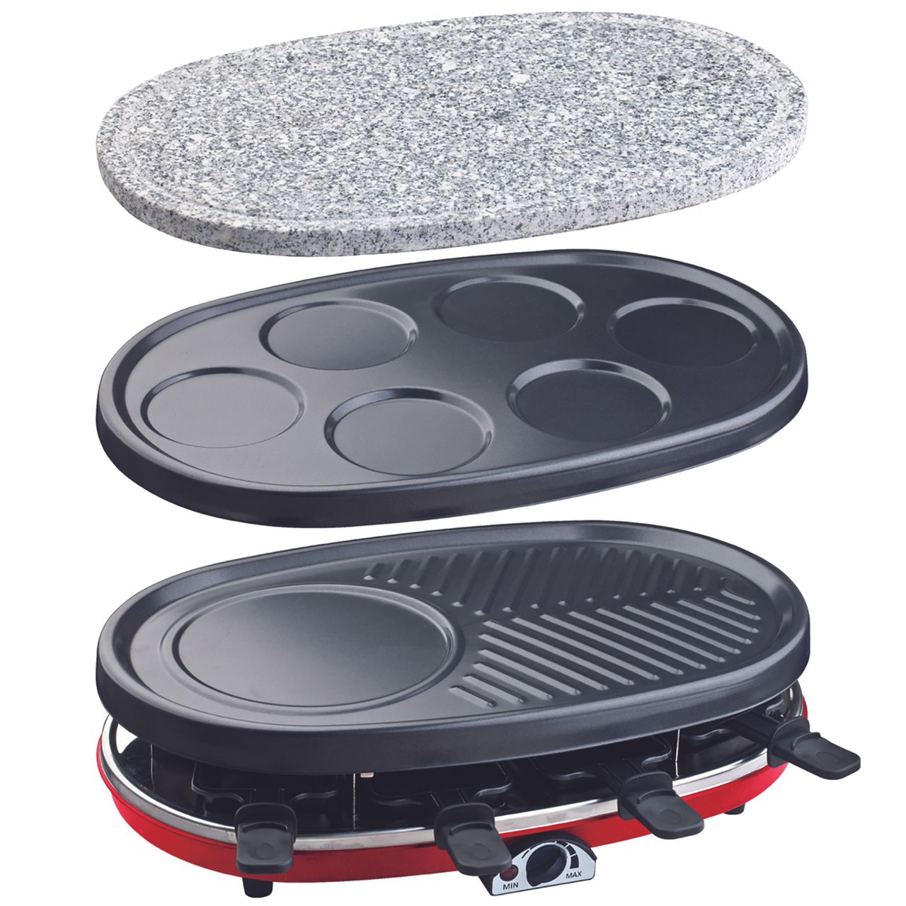 H.Koenig Raclette RP418 für 8 Personen mit Granitstein und Grill, 1500W