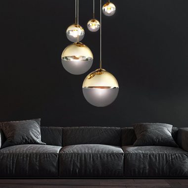 etc-shop Kugelleuchte, Leuchtmittel nicht inklusive, Pendelleuchte Esszimmer Hängelampe gold 5 flammig