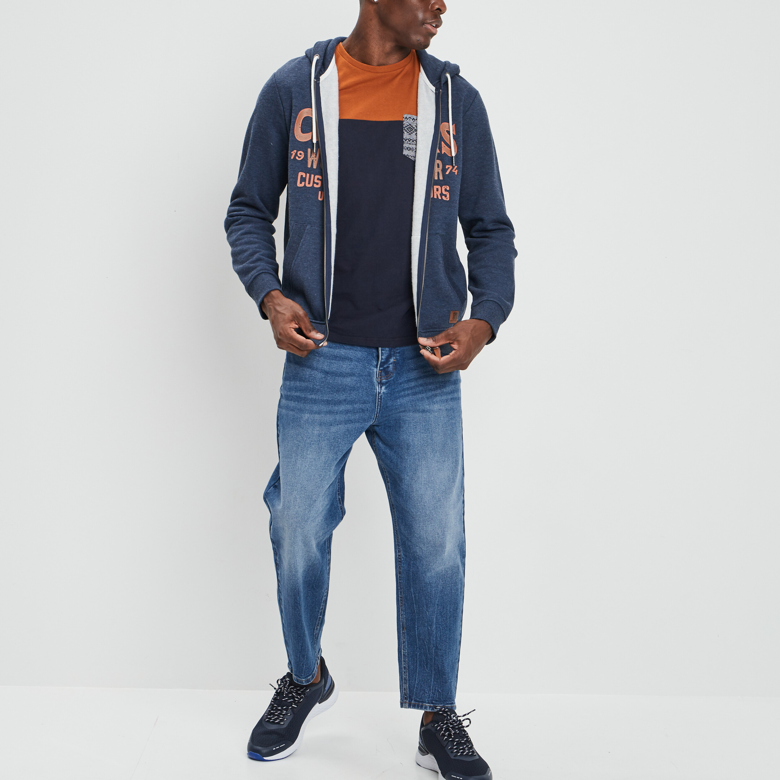 Sweat zippé à capuche Creeks bleu marine homme | La Halle