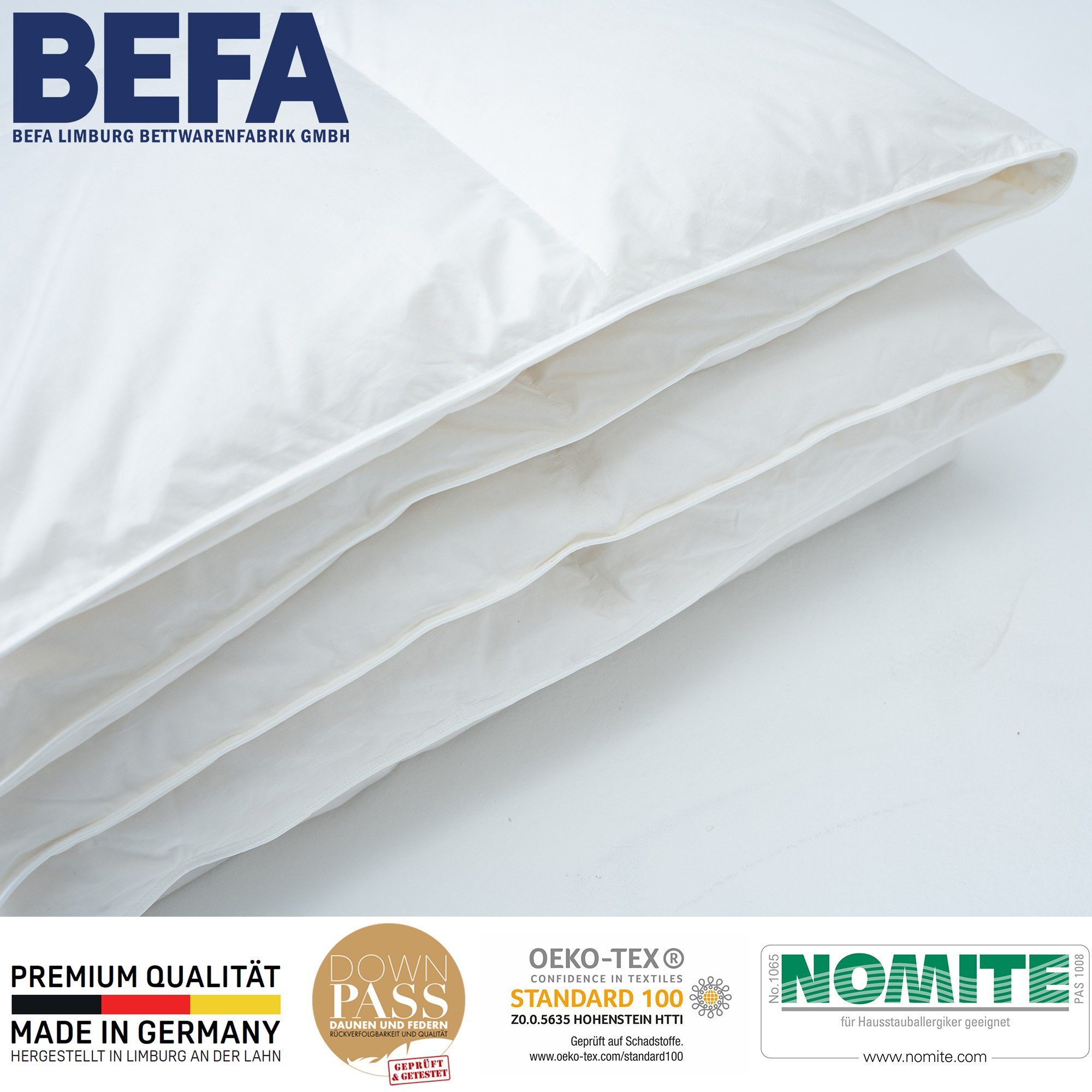 Daunenbettdecke, kuschelig weiche Premium-Ganzjahresdecke, 4-Jahreszeitendecke, BEFA NATUR, Füllung: 90% Daunen, 10% Federn, Made in Germany - hochwertige Verarbeitung - Allergiker geeignet