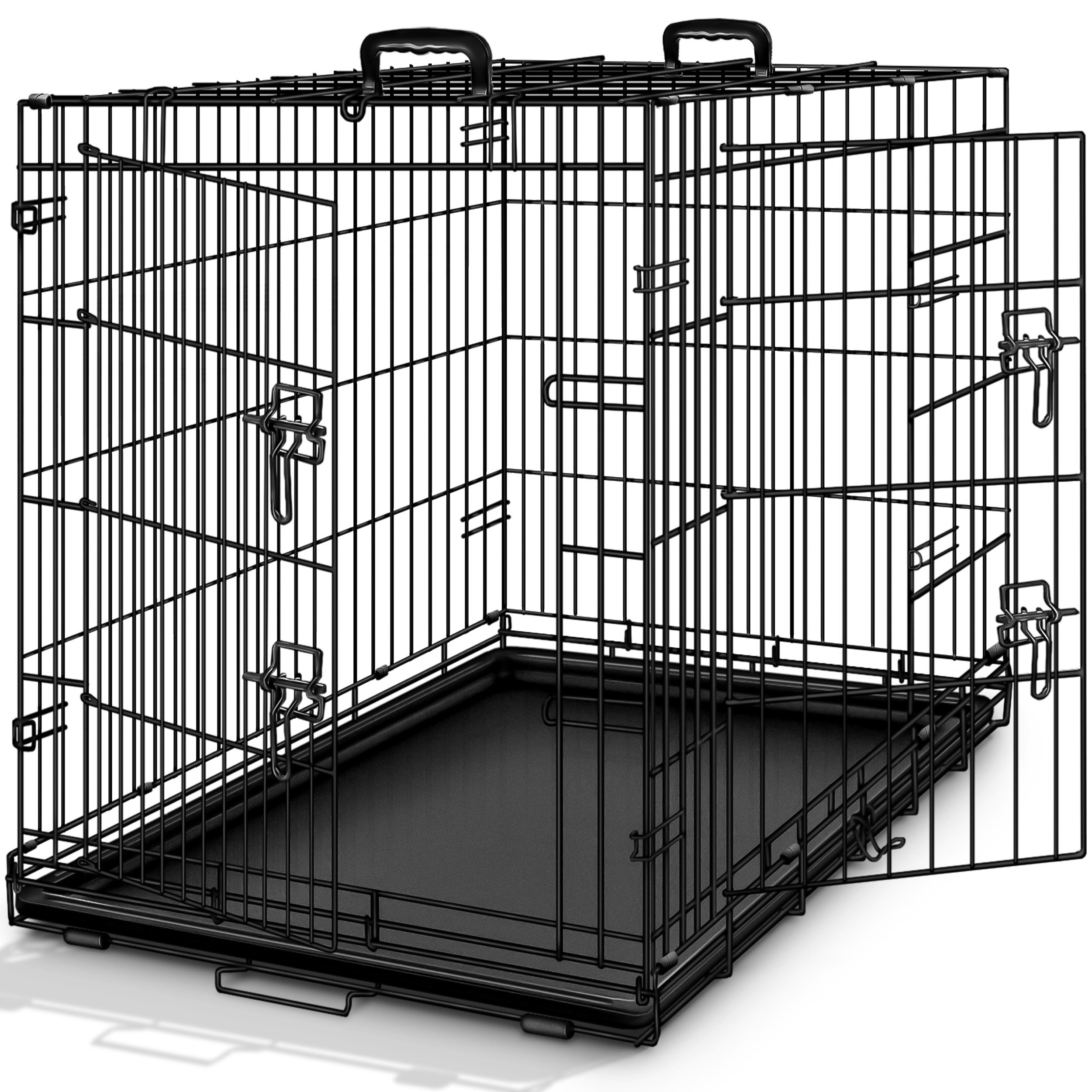 TRESKO Hundekäfig Metall Transportkäfig Auto faltbar mit 2 Türen, Hundebox mit Bodenschale, Transportbox Drahtkäfig