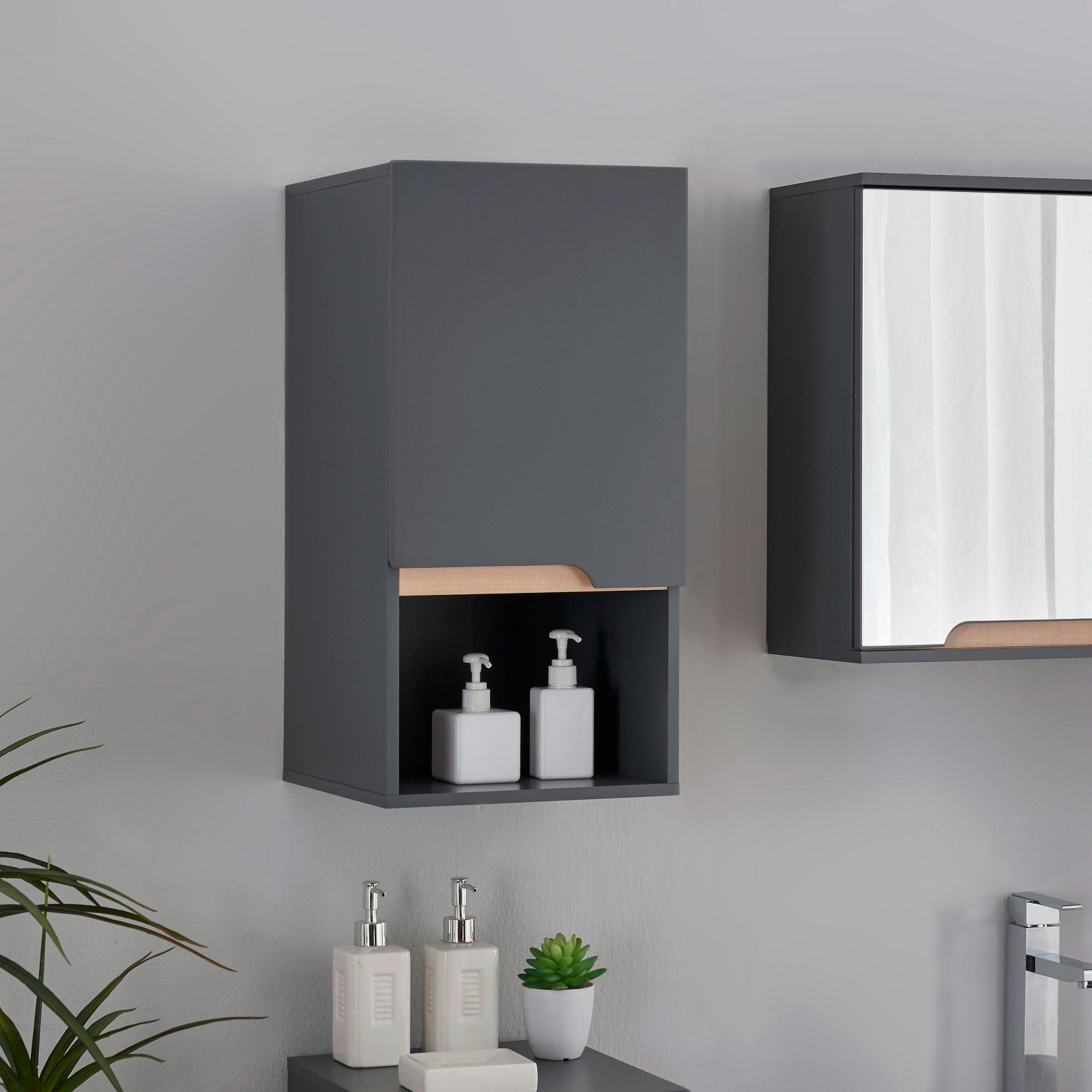 en.casa Hängeschrank Bergkamen 60 x 30 x 30 cm Grau / Holzfarben