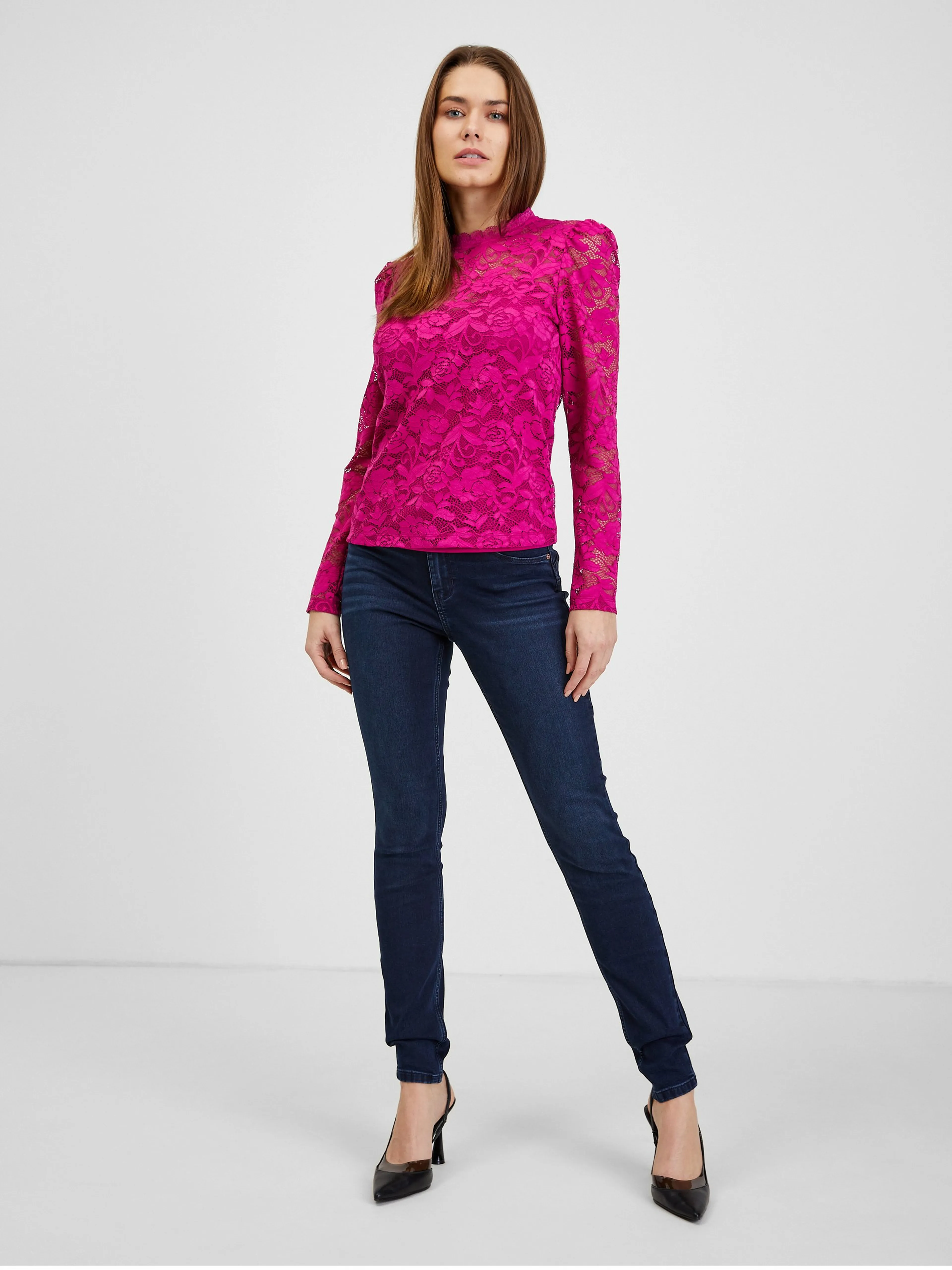 Dunkelrosa Damen T-Shirt mit Spitze ORSAY