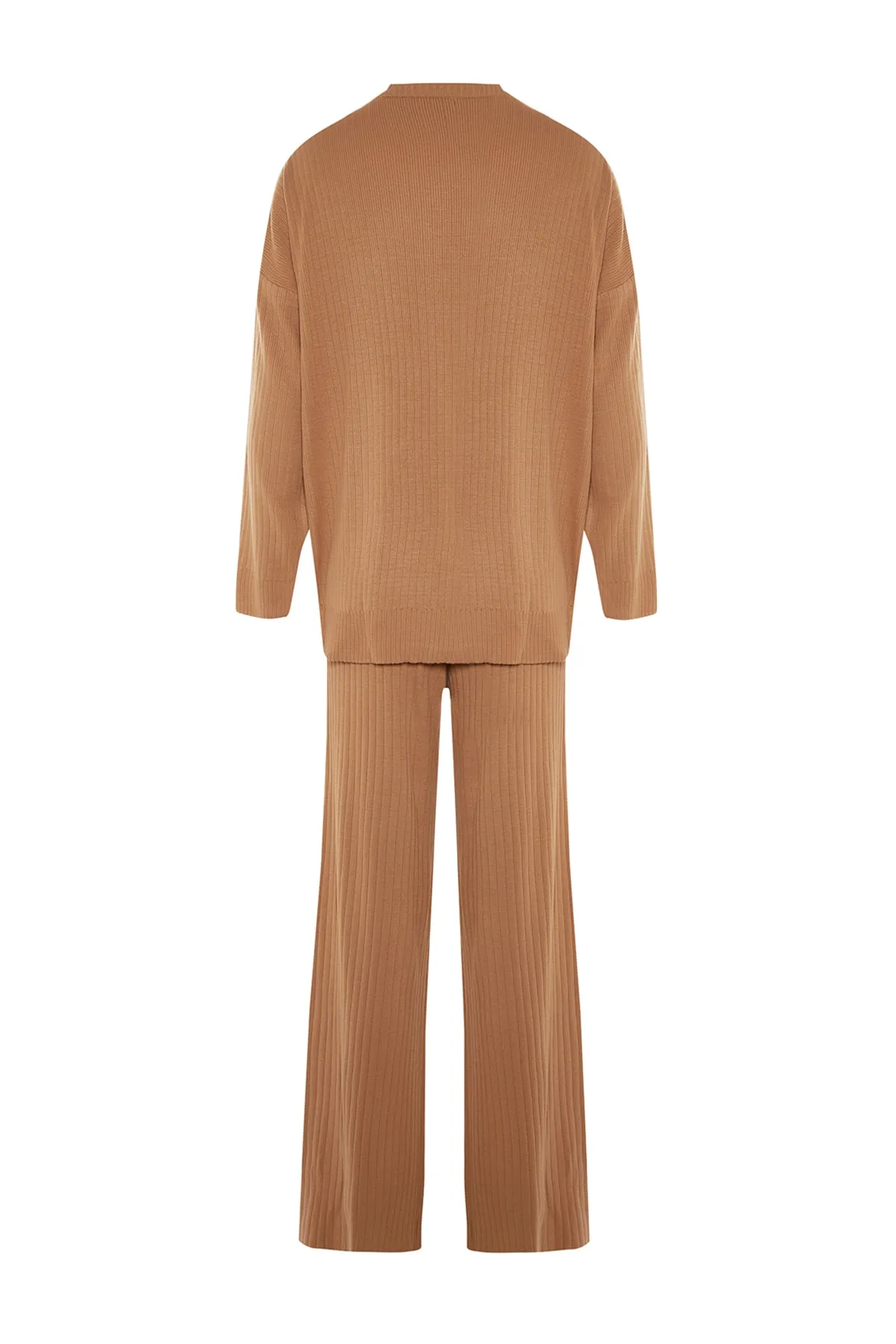 Trendyol Collection  Kamelfarbenes Strick-Top-Top-Set mit Rundhalsausschnitt TWOSS20AU0084