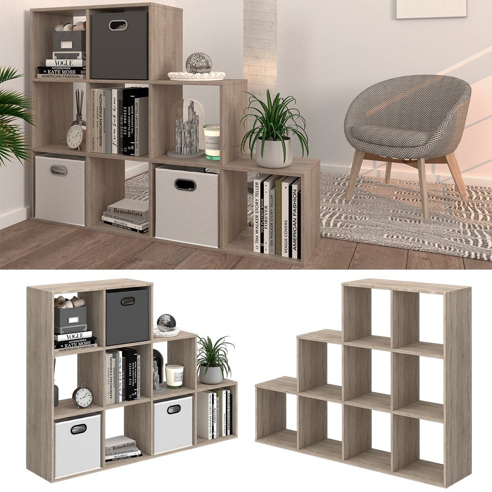 Vicco Raumteiler Treppenregal Bücherregal 9 Fächer Sonoma