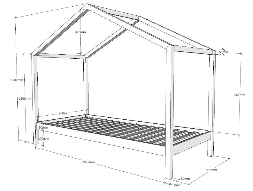 VIPACK Dallas 3 Hausbett 90 x 200 cm Liegefläche, Natur