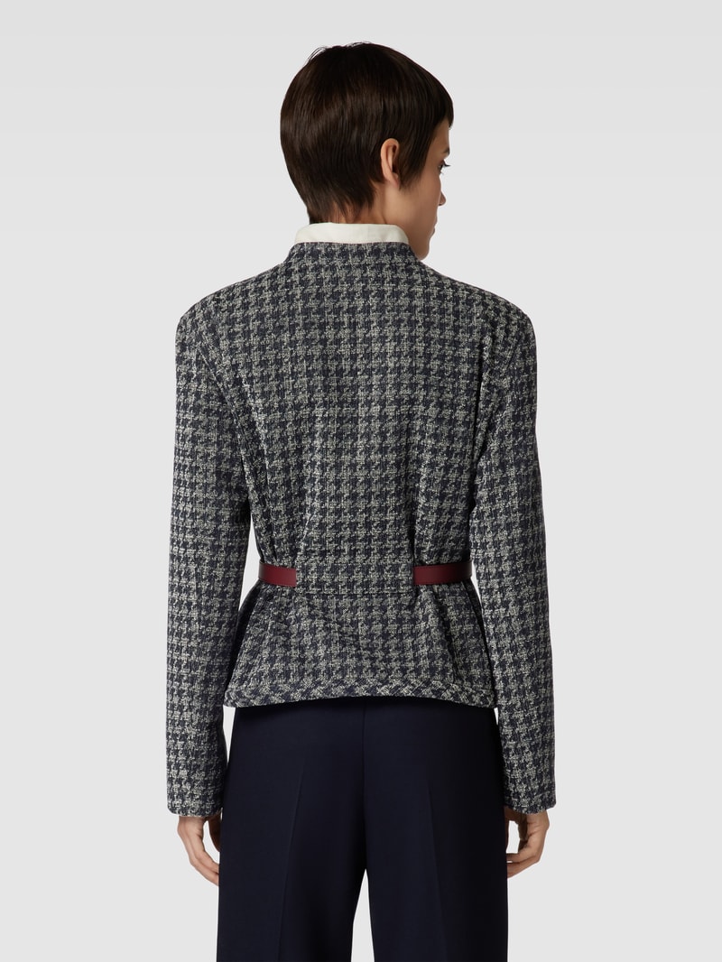 Blazer mit Hahnentrittmuster und Pattentasche in dunkelblau