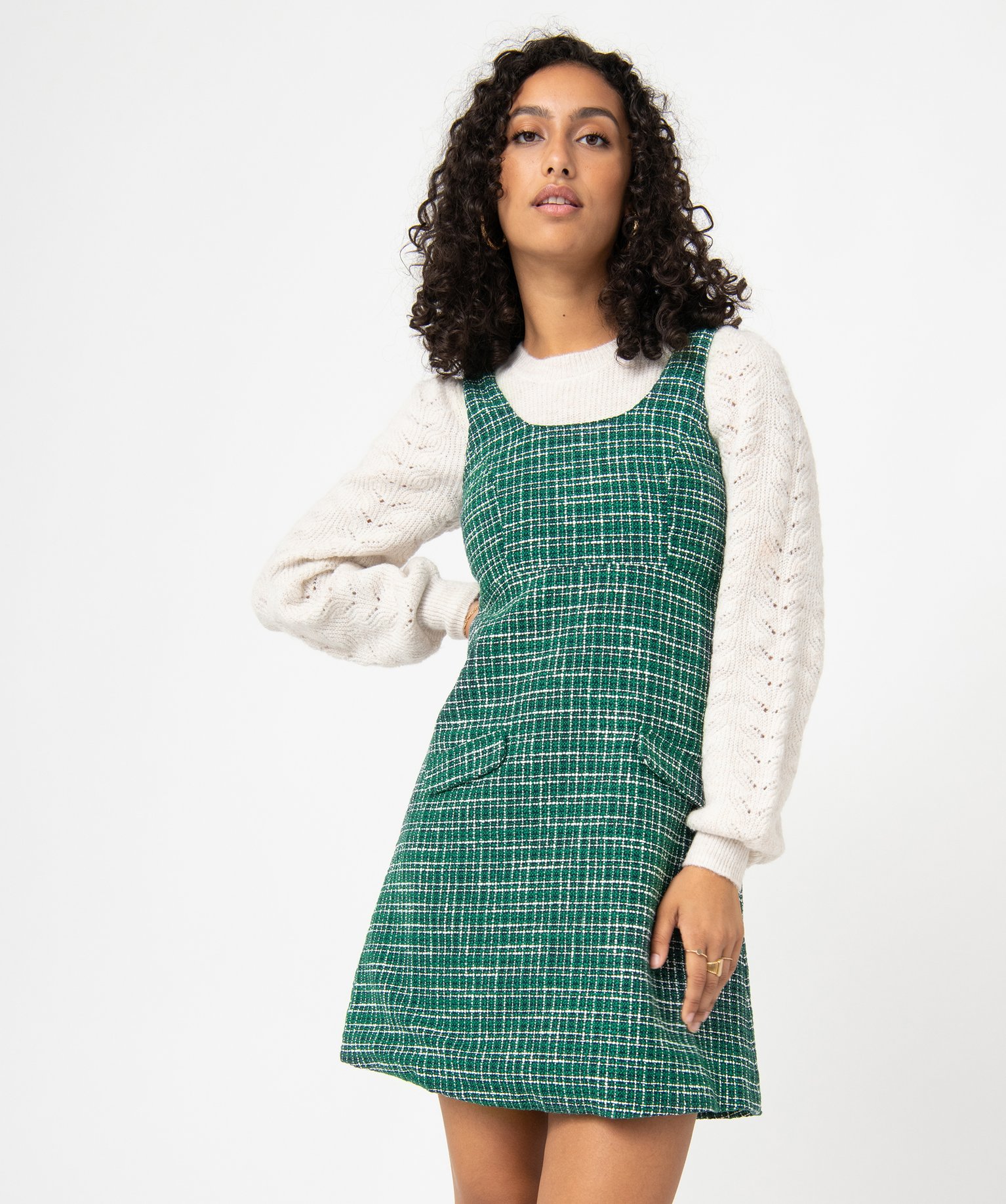 Robe femme sans manches aspect tweed vert | GEMO