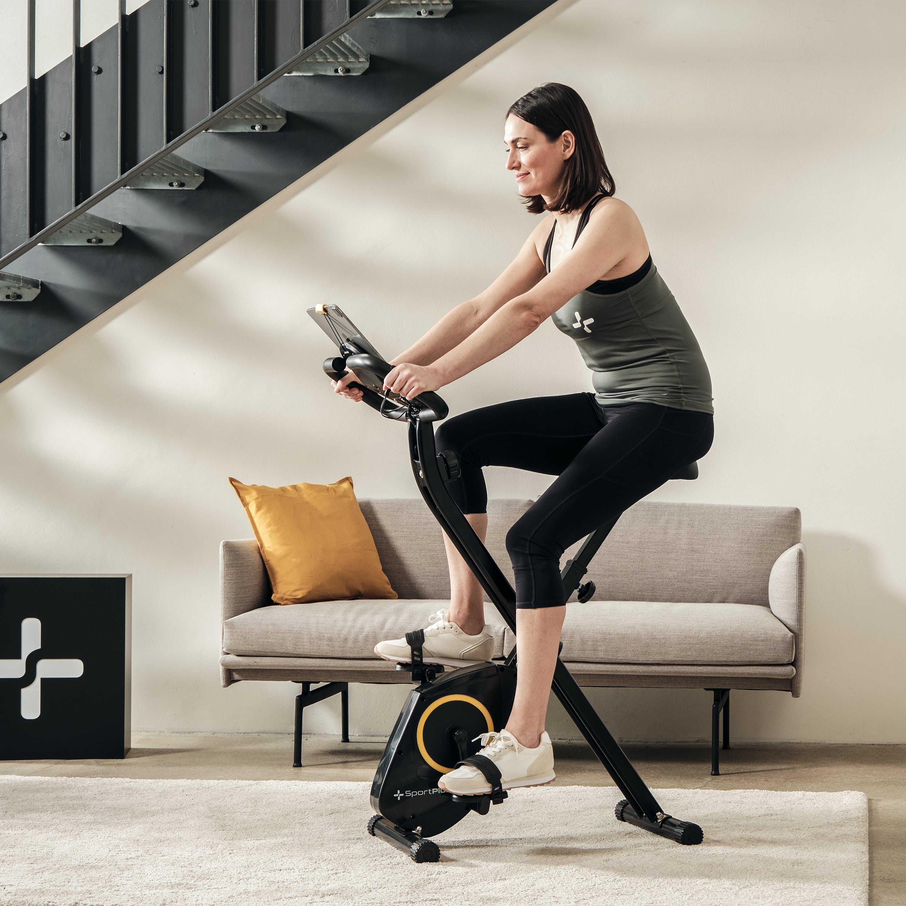 SportPlus Heimtrainer SP-HT-1200-B-iE, Heimtrainer, klappbar für zuhause, X-Bike mit 8 Stufen