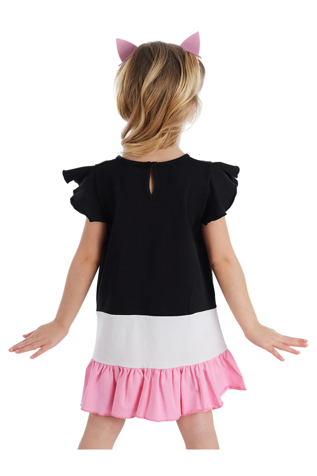 Denokids  Weißes Mädchenkleid mit Katzenrüschen