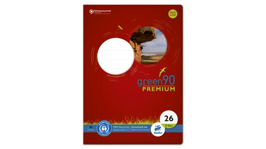 Ursus Green Premium Heft A4 32 Lineatur 26 kariert mit Rand
