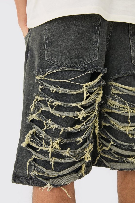 Lockere extrem zerrissene Jeansshorts in Antik-Grau