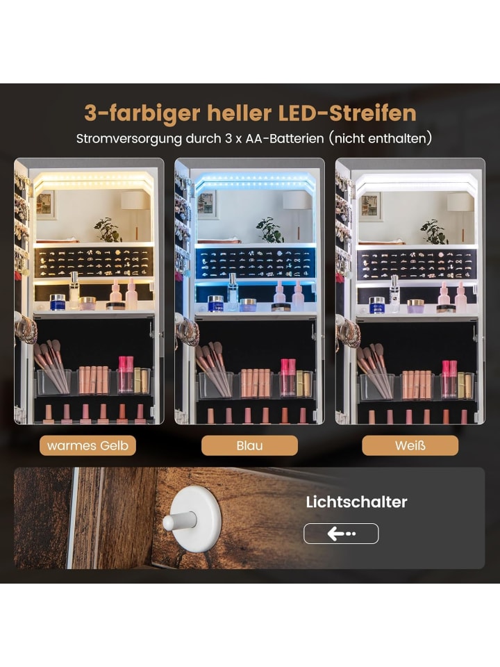 COSTWAY Schmuckschrank mit LED in Braun günstig kaufen onesize