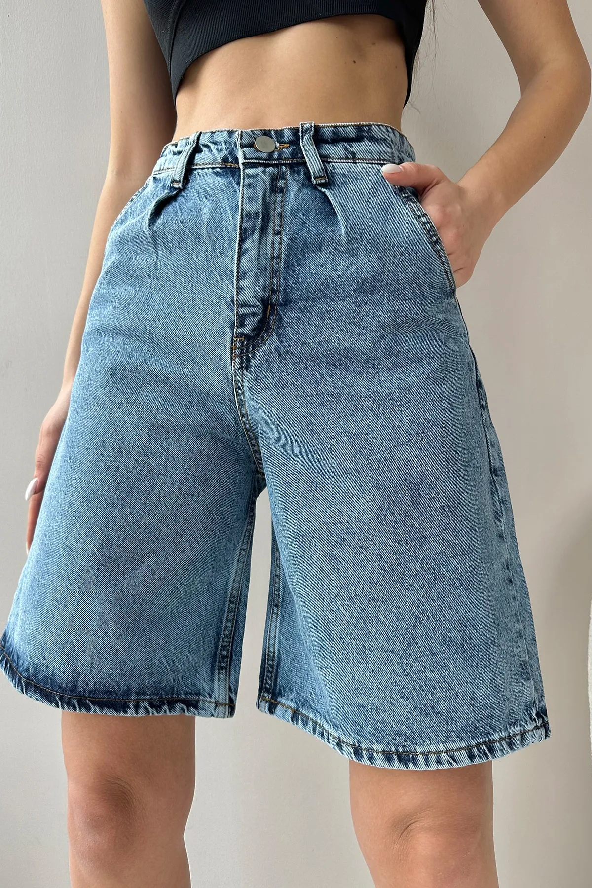 Trend Alaçatı Stili  Shorts - Blau - Hoher Bund