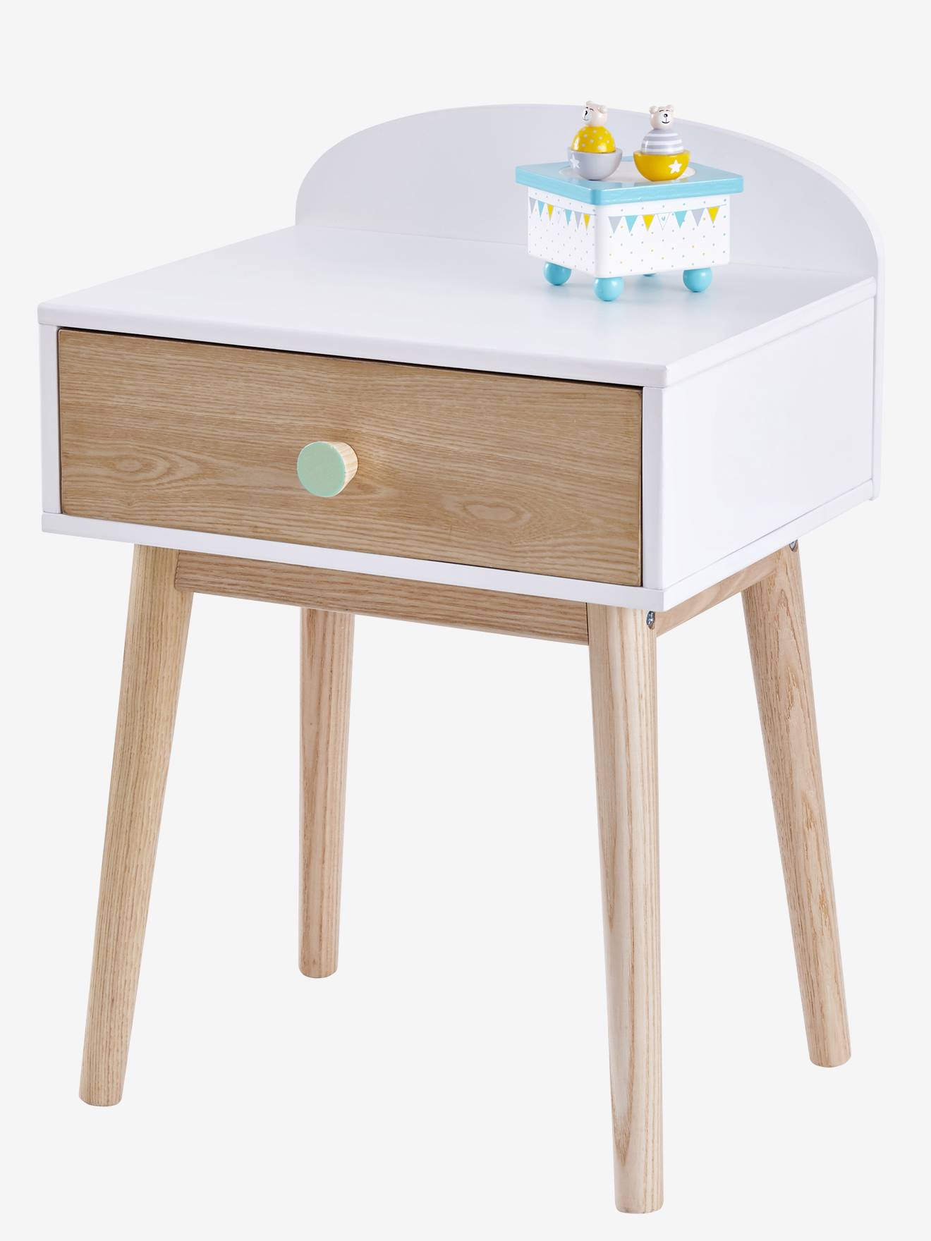 Vertbaudet Kinderzimmer Nachttisch KONFETTI, tauschbare Griffe - weiß/natur