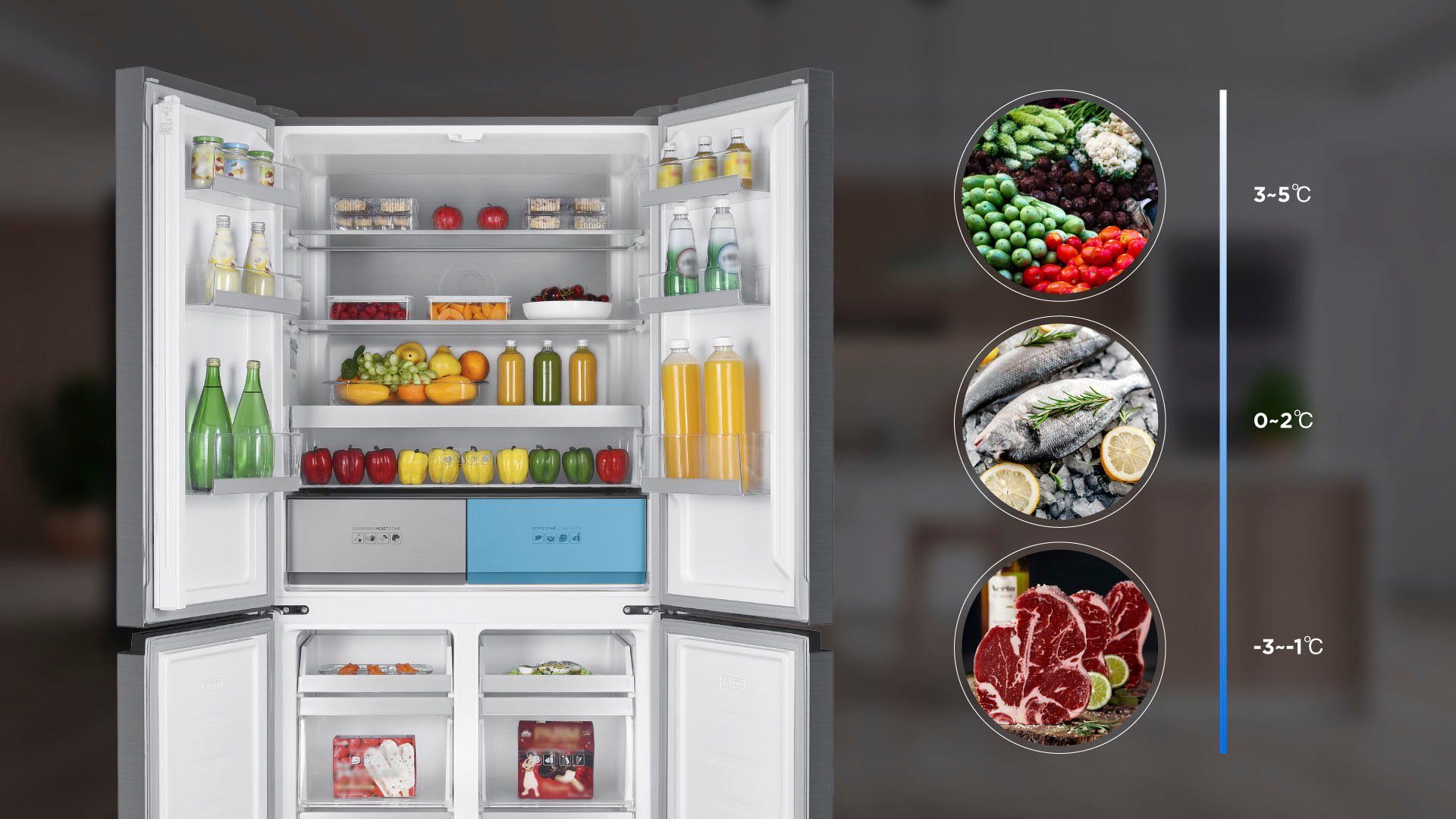 Hanseatic Multi Door HCDA19090DI, 190,0 cm hoch, 90,9 cm breit, NoFrost, Multizone, Display, Türalarm