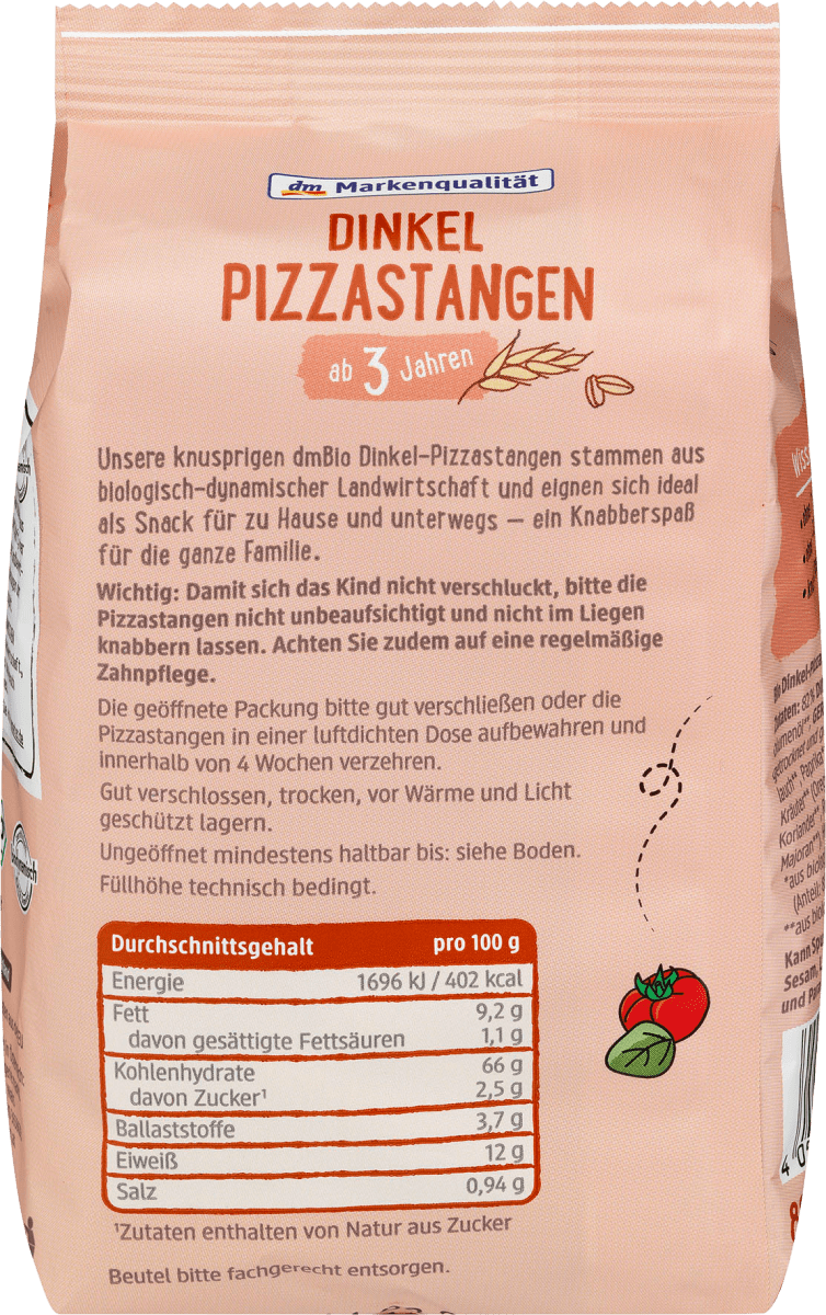 Kindersnack Dinkel Pizza Stangen, ab 3 Jahren, demeter, 80 g