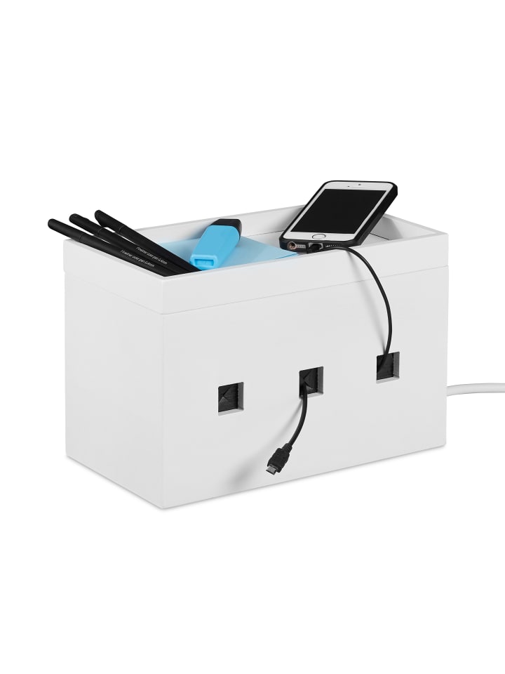 relaxdays Kabelbox in Weiß - (B)25,5 x (H)16,5 x (T)14 cm günstig kaufen onesize