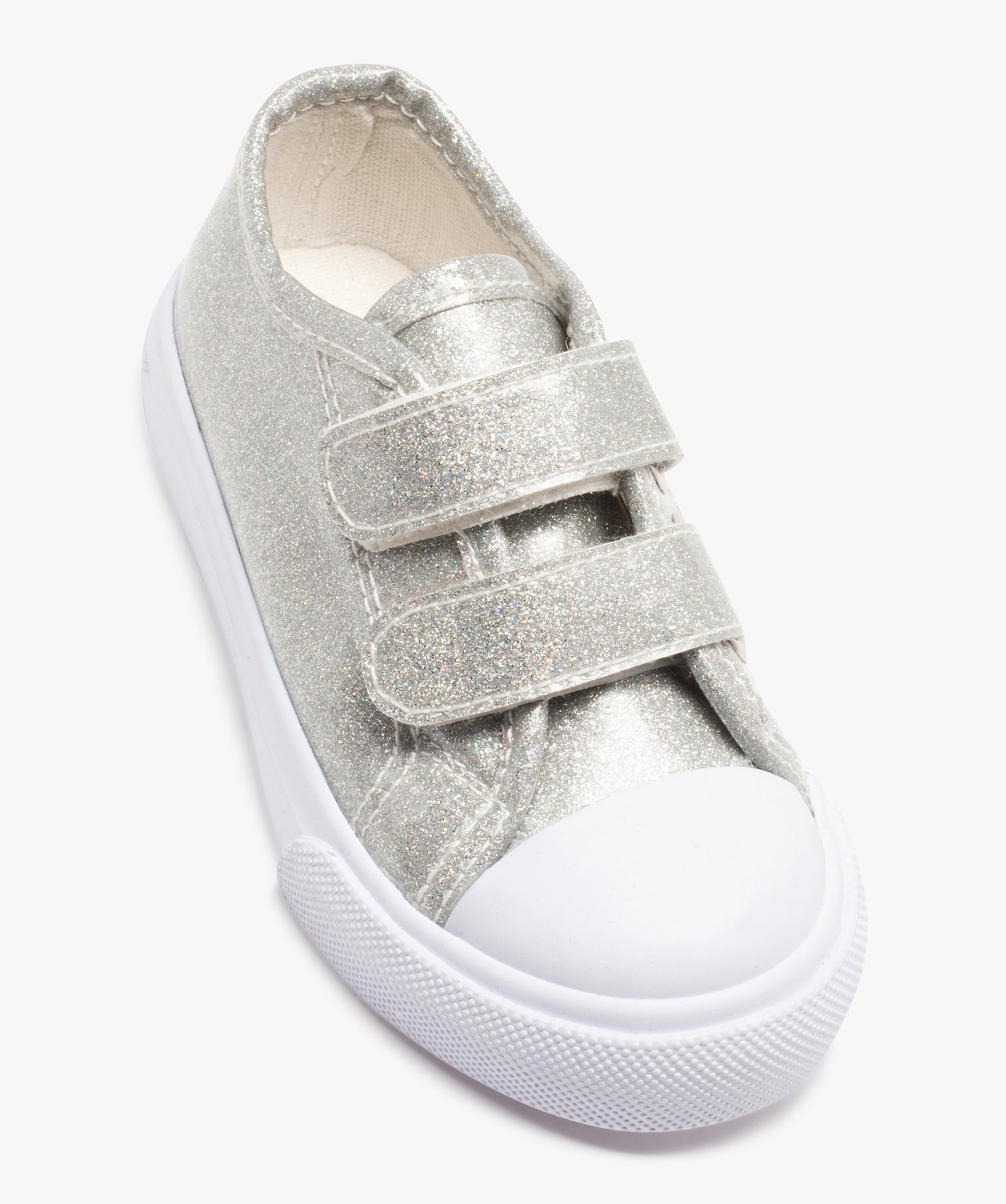 Baskets bébé fille unies à paillettes avec scratch argent | GEMO