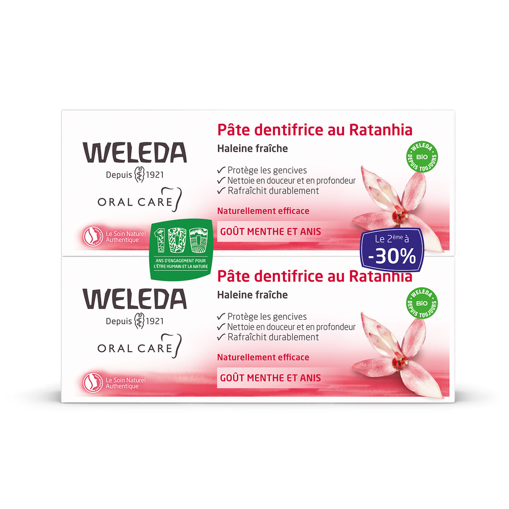 WELEDA Duo Pâte dentifrice au Ratanhia - 2 x 75 ml Dentaires