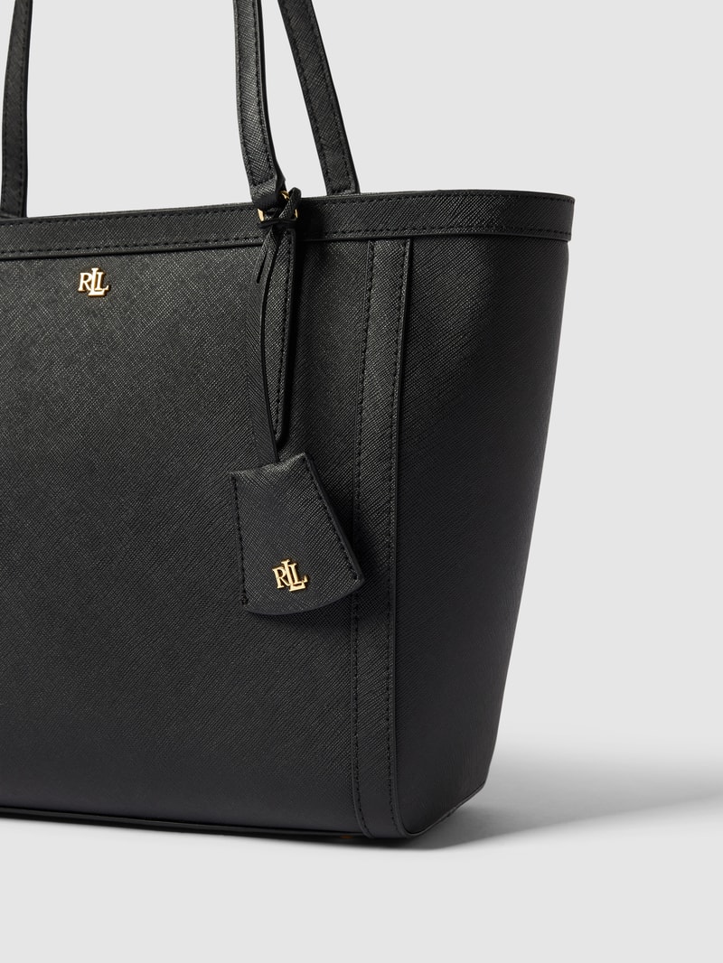 Tote Bag aus Leder mit Label-Applikation Modell 'CLARE' in schwarz