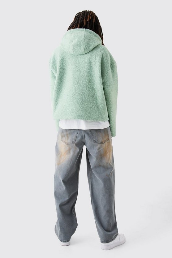Kastiger Oversize Bouclee Borg-Hoodie mit 1/4 Reißverschluss