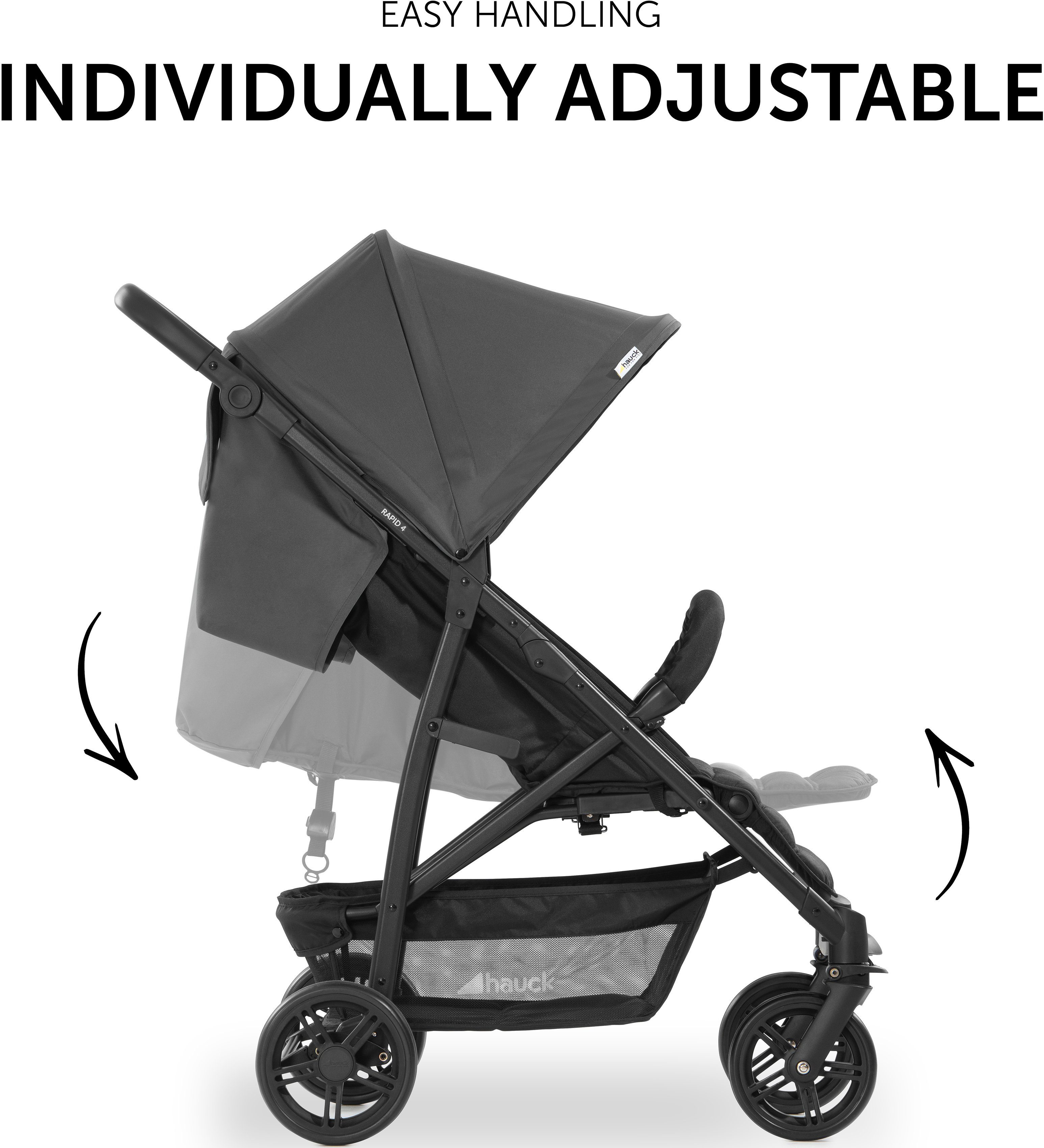 Hauck Kinder-Buggy Rapid 4, grau, mit schwenk- und feststellbaren Vorderrädern