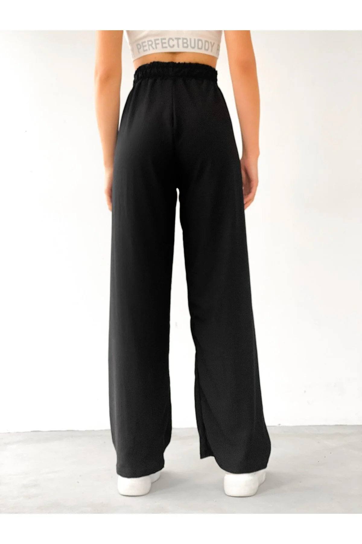 BEJNA  Schwarze Palazzo-Hose mit elastischem Bund für Damen