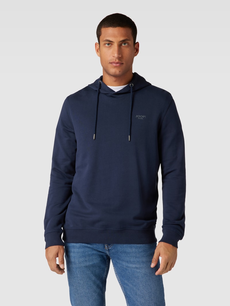 Hoodie mit Label-Print Modell 'Samuel' in marineblau