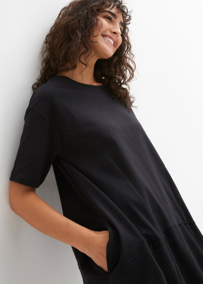 Knieumspielendes Oversized-Baumwoll-Kleid in O-Shape, 1/2-Arm