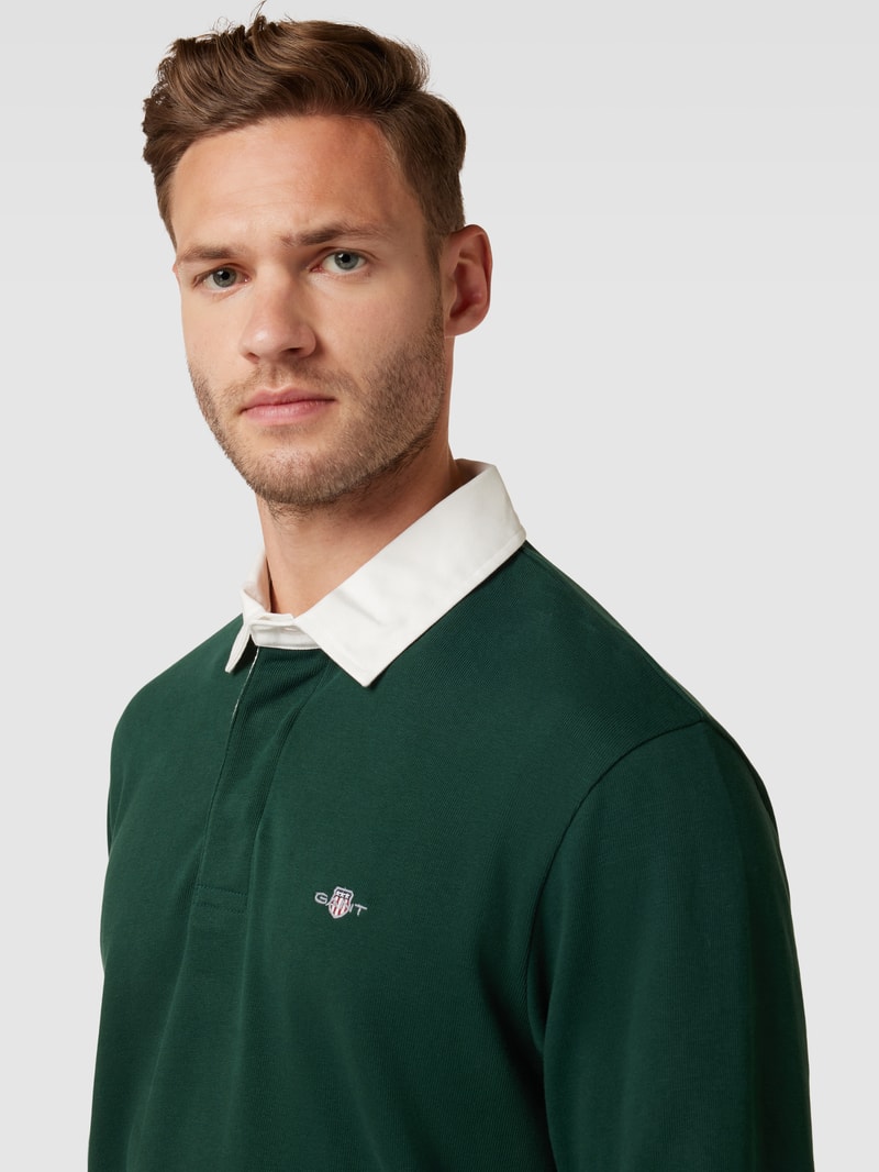 Sweatshirt mit Polokragen Modell 'SHIELD' in dunkelgrün