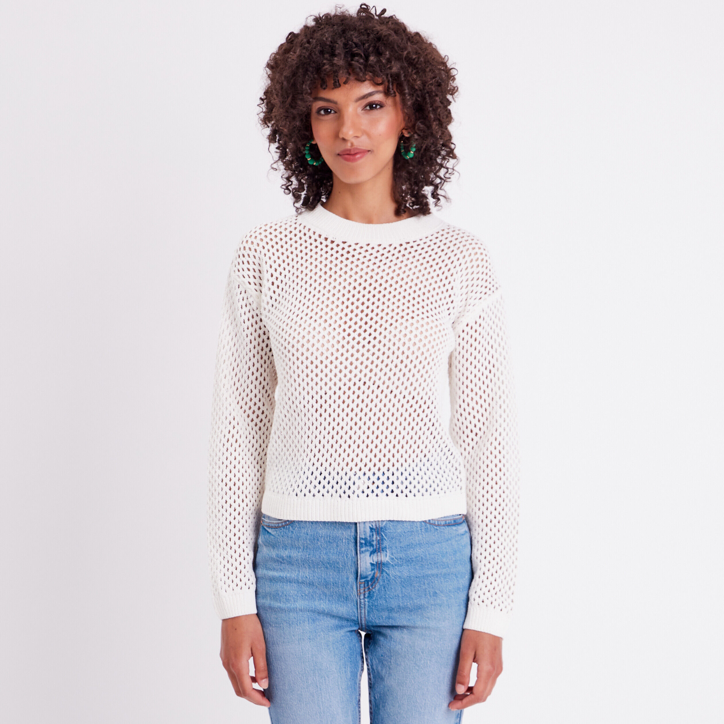 Pull ajouré col rond ecru femme | Cache Cache