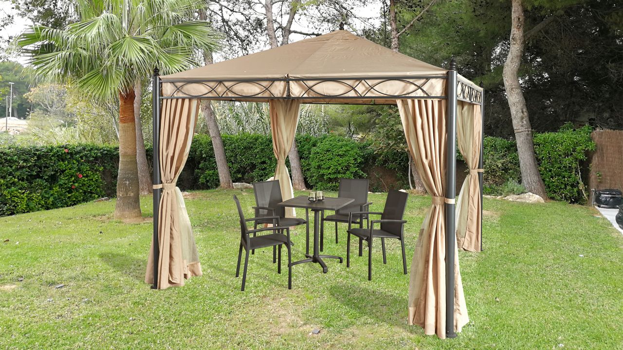 Grasekamp Garten-Pavillon ROM 3x3m mit 2 Seitenteil Sets geschlossen und mit Moskito Netz Party-Zelt Terrassen-Dach