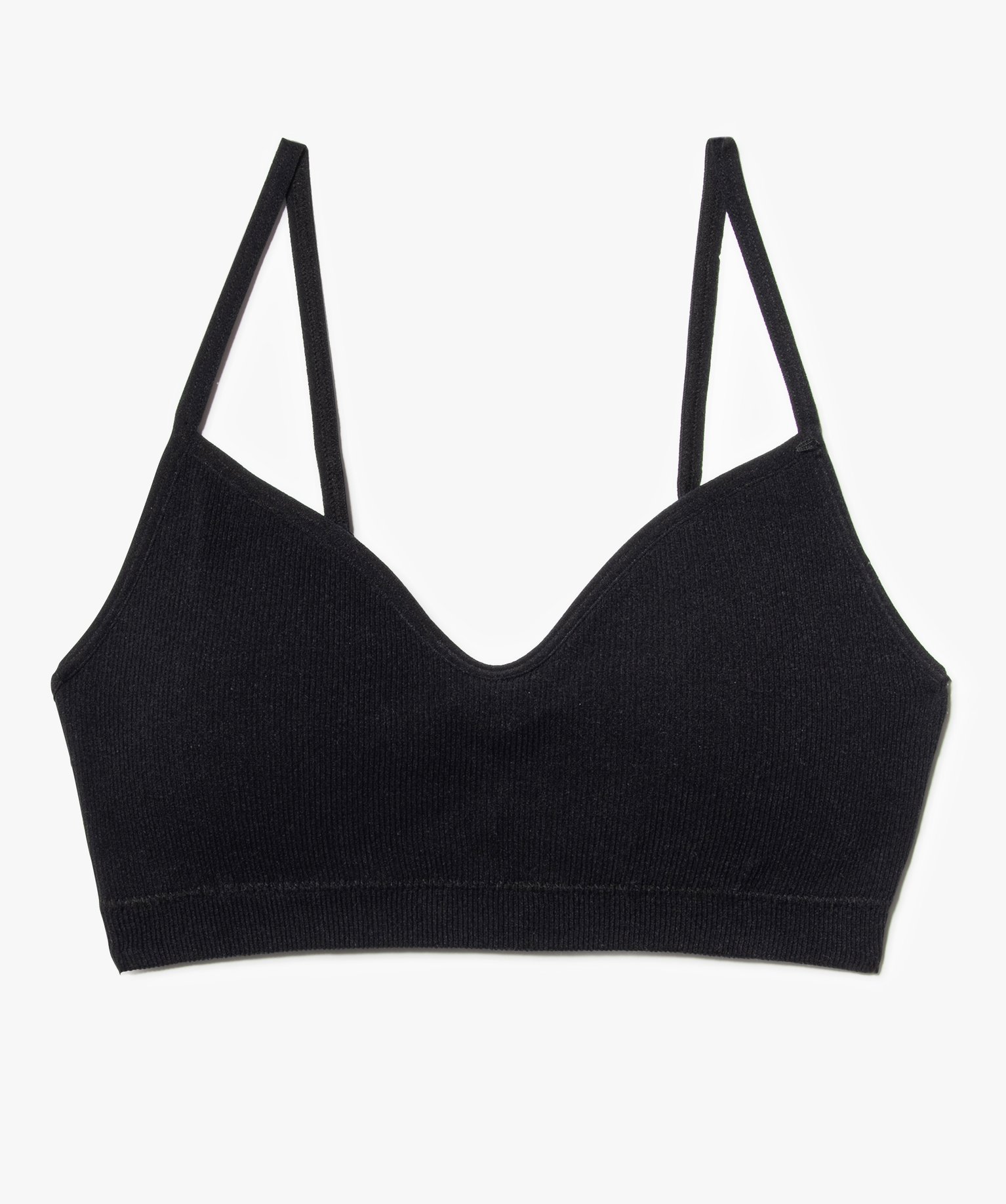 Brassière à fines bretelles en maille ctelée avec mouss... noir | GEMO