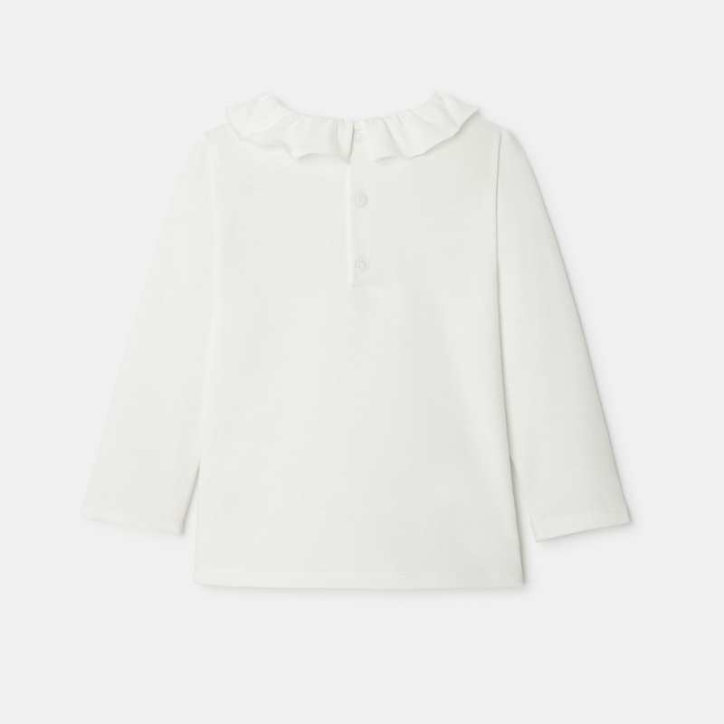 T-shirt en jersey col volanté blanc naissance Absorba