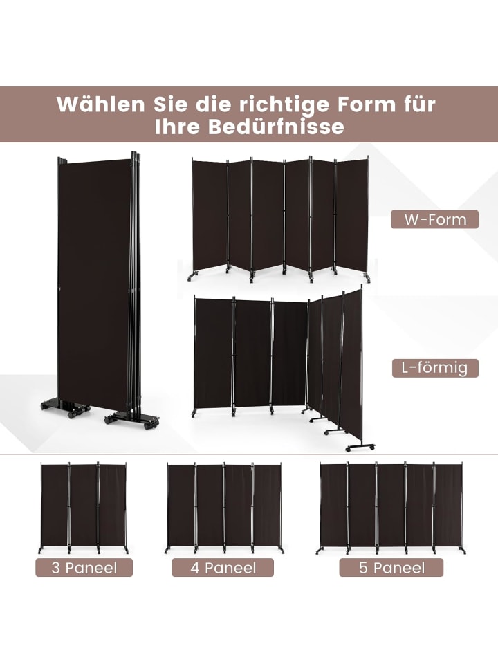 COSTWAY Raumteiler 6 tlg. 172cm in Braun günstig kaufen onesize