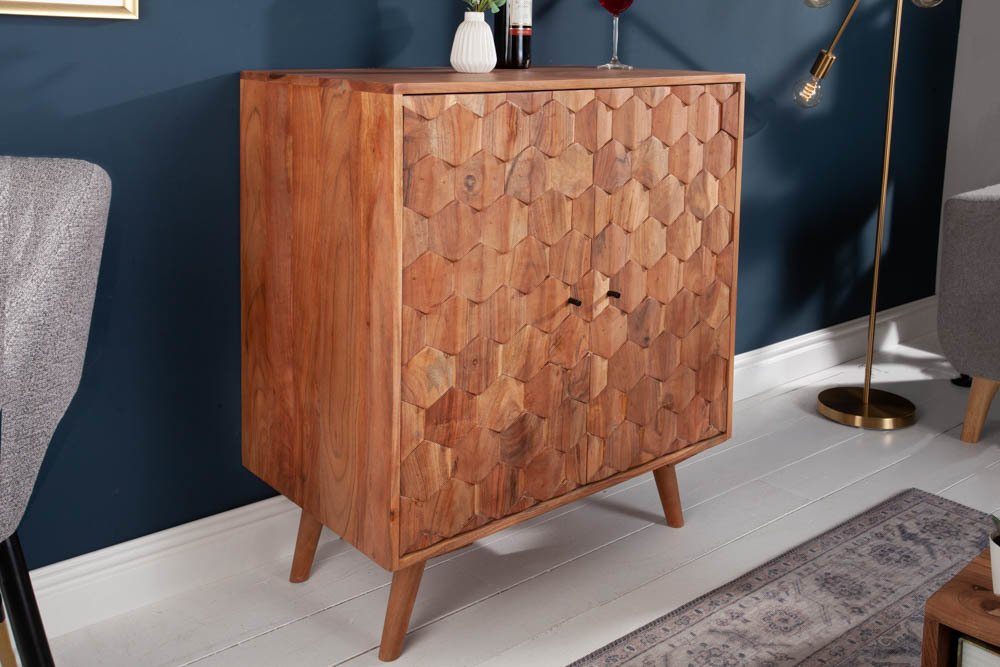 riess-ambiente Barschrank MYSTIC LIVING 76cm natur (1-St) Massivholz · Weinschrank · Wohnzimmer · Hausbar · Retro · Akazie